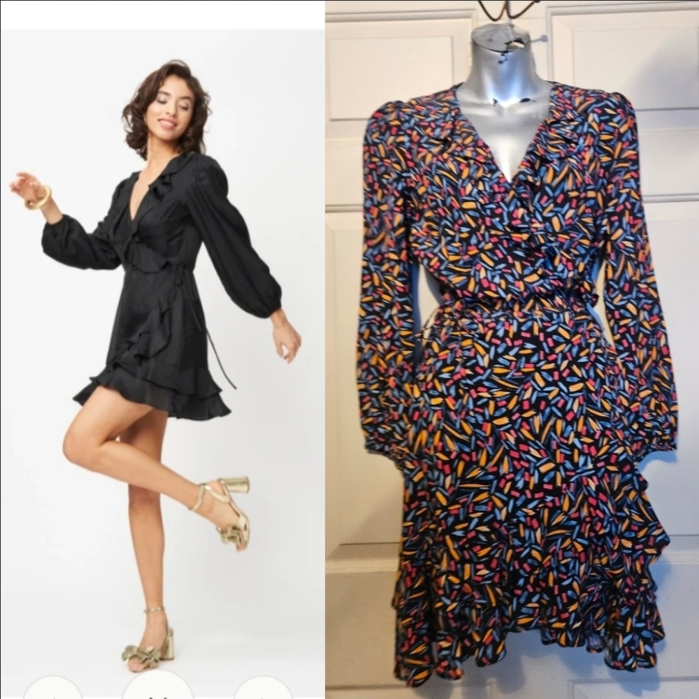 Fresha London multicolor wrap ruffle dress